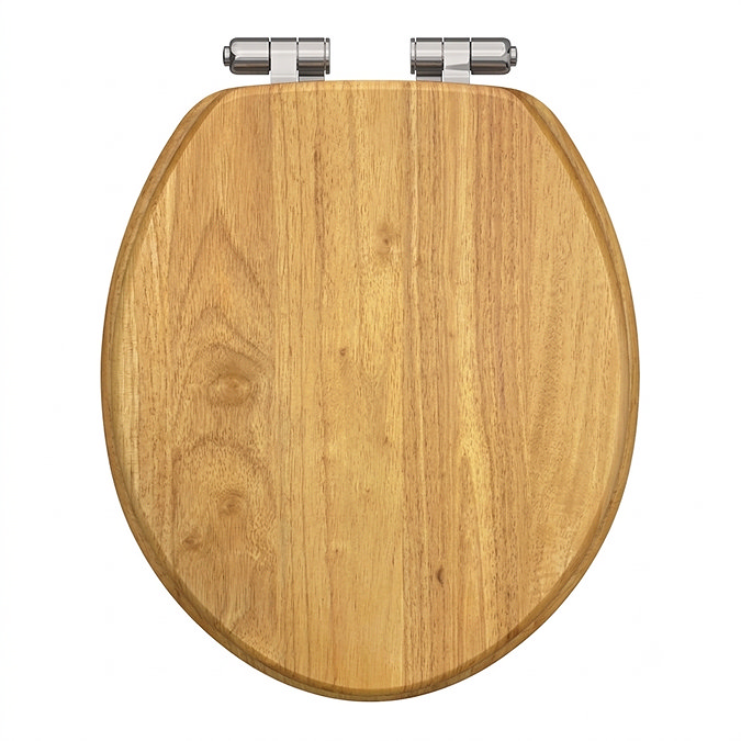 Roxbury Solid Antique Oak Wooden Toilet Seat with Chrome Hinges
