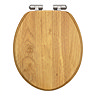 Roxbury Solid Antique Oak Wooden Toilet Seat with Chrome Hinges