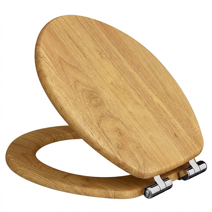 Roxbury Solid Antique Oak Wooden Toilet Seat with Chrome Hinges