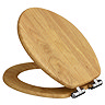 Roxbury Solid Antique Oak Wooden Toilet Seat with Chrome Hinges