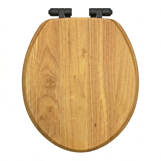 Roxbury Solid Antique Oak Wooden Toilet Seat with Matt Black Hinges