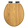 Roxbury Solid Antique Oak Wooden Toilet Seat with Matt Black Hinges
