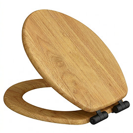 Roxbury Solid Antique Oak Wooden Toilet Seat with Matt Black Hinges