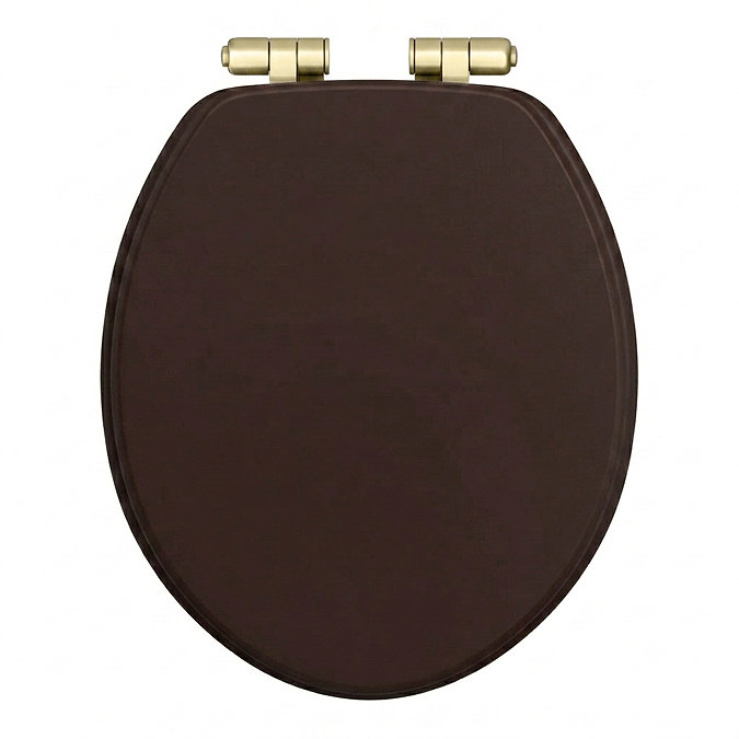 Roxbury Solid Mahogany Wooden Toilet Seat with Brushed Brass Hinges