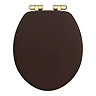 Roxbury Solid Mahogany Wooden Toilet Seat with Brushed Brass Hinges