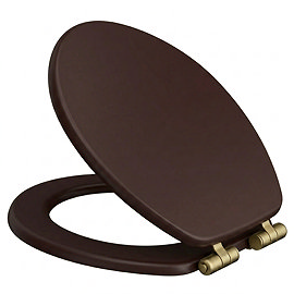 Roxbury Solid Mahogany Wooden Toilet Seat with Brushed Brass Hinges