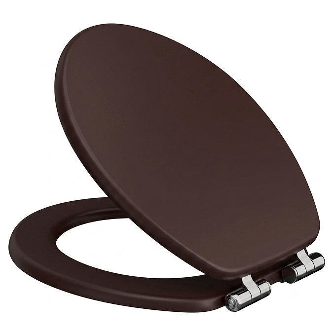 Roxbury Solid Mahogany Wooden Toilet Seat with Chrome Hinges