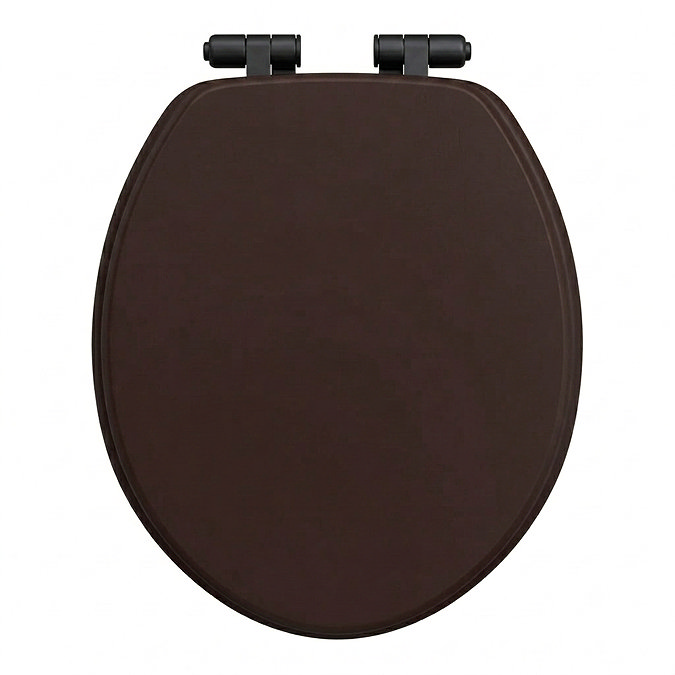 Roxbury Solid Mahogany Wooden Toilet Seat with Matt Black Hinges