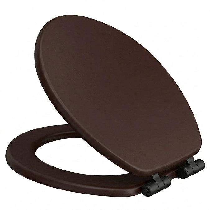 Roxbury Solid Mahogany Wooden Toilet Seat with Matt Black Hinges