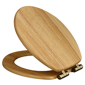Roxbury Solid Oak Soft-Close Toilet Seat with Antique Brass Hinges