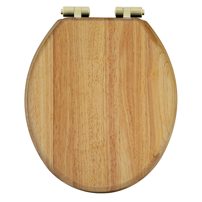 Roxbury Solid Oak Soft-Close Toilet Seat with Brushed Brass Hinges