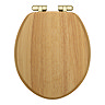 Roxbury Solid Oak Soft-Close Toilet Seat with Brushed Brass Hinges