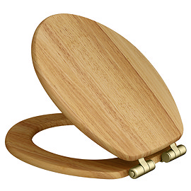 Roxbury Solid Oak Soft-Close Toilet Seat with Brushed Brass Hinges