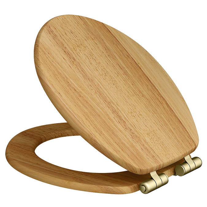 Roxbury Solid Oak Soft-Close Toilet Seat with Brushed Brass Hinges