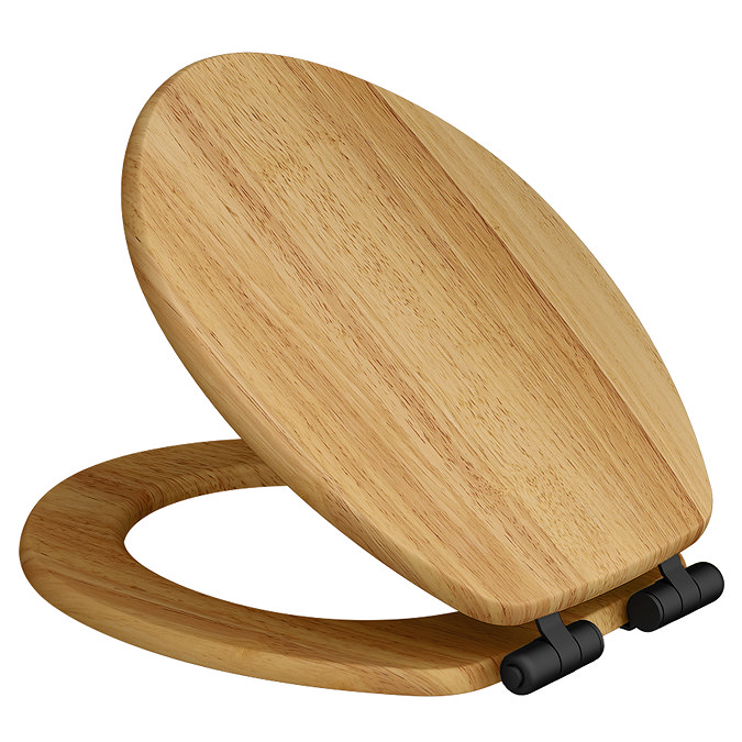 Roxbury Solid Oak Soft-Close Toilet Seat with Matt Black Hinges