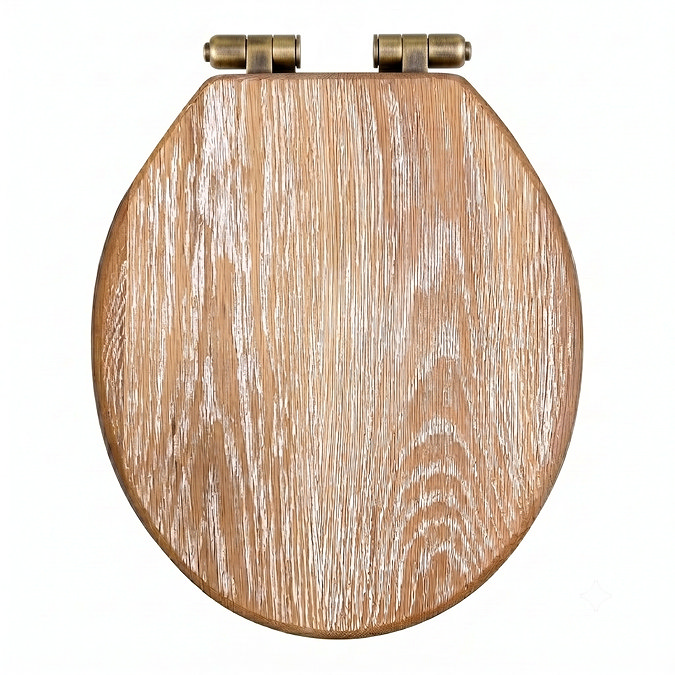 Roxbury Solid Rustic White Wash Wooden Toilet Seat with Antique Brass Hinges