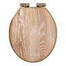 Roxbury Solid Rustic White Wash Wooden Toilet Seat with Antique Brass Hinges