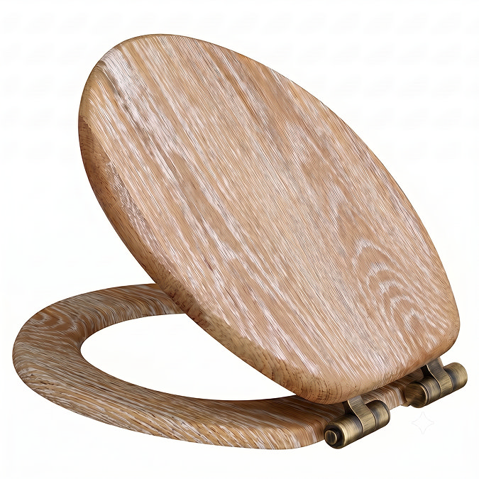 Roxbury Solid Rustic White Wash Wooden Toilet Seat with Antique Brass Hinges