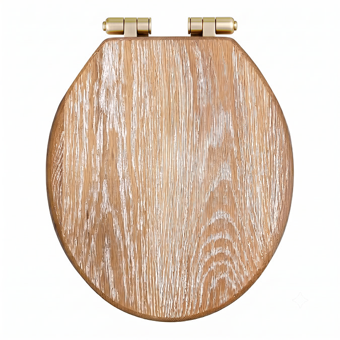Roxbury Solid Rustic White Wash Wooden Toilet Seat with Brushed Brass Hinges