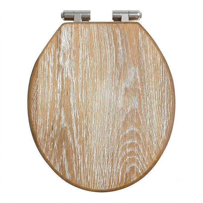 Roxbury Solid Rustic White Wash Wooden Toilet Seat with Chrome Hinges