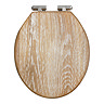 Roxbury Solid Rustic White Wash Wooden Toilet Seat with Chrome Hinges
