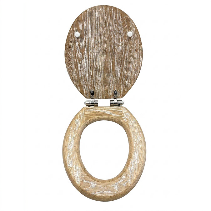 Roxbury Solid Rustic White Wash Wooden Toilet Seat with Chrome Hinges