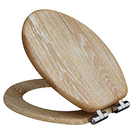 Roxbury Solid Rustic White Wash Wooden Toilet Seat with Chrome Hinges