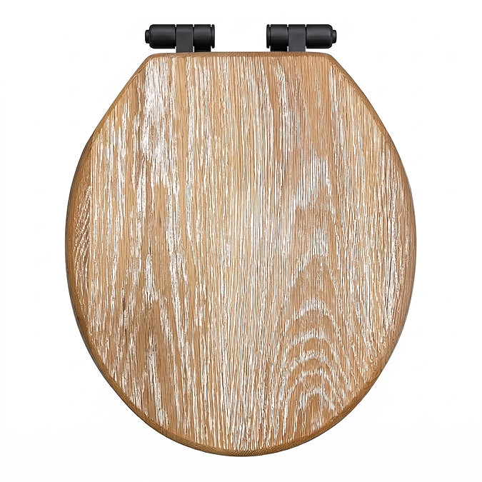Roxbury Solid Rustic White Wash Wooden Toilet Seat with Matt Black Hinges