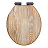 Roxbury Solid Rustic White Wash Wooden Toilet Seat with Matt Black Hinges