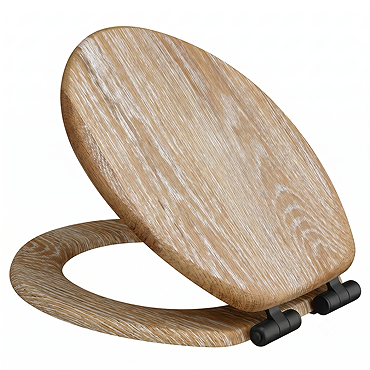 Roxbury Solid Rustic White Wash Wooden Toilet Seat with Matt Black Hinges