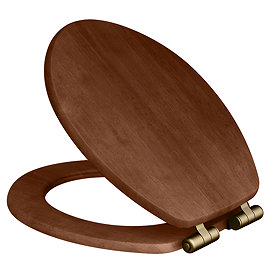 Roxbury Solid Walnut Soft-Close Toilet Seat with Antique Brass Hinges