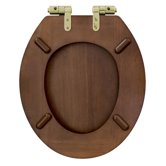 Roxbury Solid Walnut Soft-Close Toilet Seat with Brushed Brass Hinges