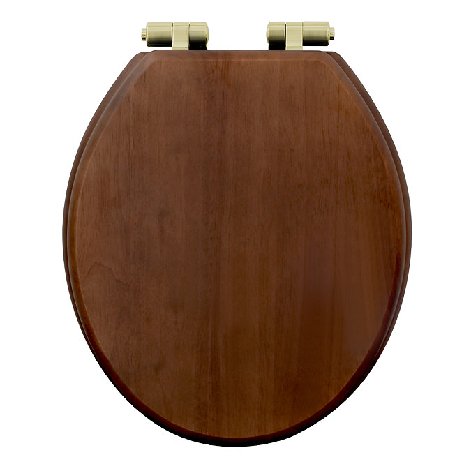 Roxbury Solid Walnut Soft-Close Toilet Seat with Brushed Brass Hinges