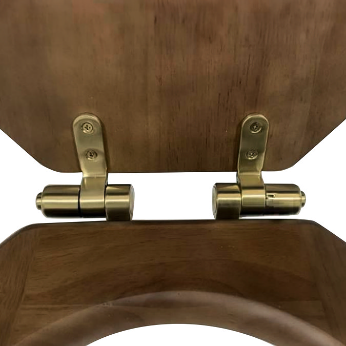Roxbury Solid Walnut Soft-Close Toilet Seat with Brushed Brass Hinges
