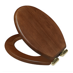 Roxbury Solid Walnut Soft-Close Toilet Seat with Brushed Brass Hinges