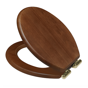Roxbury Solid Walnut Soft-Close Toilet Seat with Brushed Brass Hinges