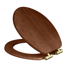 Roxbury Solid Walnut Soft-Close Toilet Seat with Brushed Brass Hinges