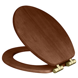 Roxbury Solid Walnut Soft-Close Toilet Seat with Brushed Brass Hinges