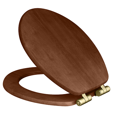 Roxbury Solid Walnut Soft-Close Toilet Seat with Brushed Brass Hinges