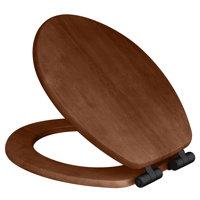 Roxbury Solid Walnut Soft-Close Toilet Seat with Matt Black Hinges