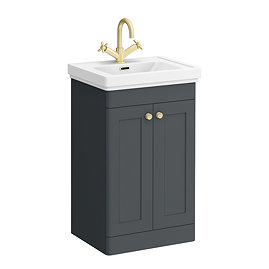 Roxbury Traditional 500mm Satin Anthracite Vanity Unit - Floor Standing 2 Door Unit with Brushed Brass Handles