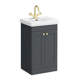 Roxbury Traditional 500mm Satin Anthracite Vanity Unit - Floor Standing 2 Door Unit with Brushed Brass Handles