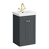 Roxbury Traditional 500mm Satin Anthracite Vanity Unit - Floor Standing 2 Door Unit with Brushed Brass Handles