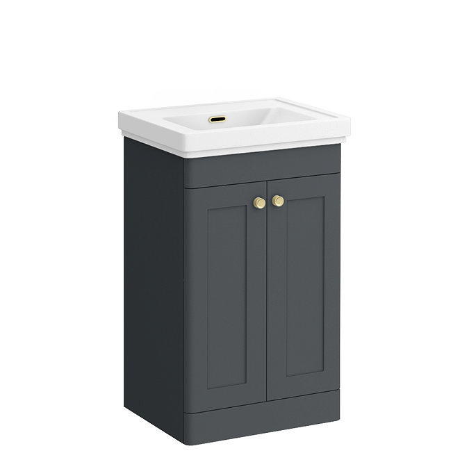 Roxbury Traditional 500mm Satin Anthracite Vanity Unit - Floor Standing 2 Door Unit with Brushed Brass Handles 0 Tap Hole