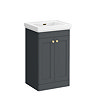 Roxbury Traditional 500mm Satin Anthracite Vanity Unit - Floor Standing 2 Door Unit with Brushed Brass Handles 0 Tap Hole
