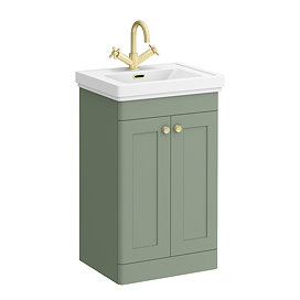 Roxbury Traditional 500mm Satin Green Vanity Unit - Floor Standing 2 Door Unit with Brushed Brass Handles