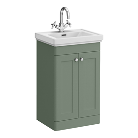 Roxbury Traditional 500mm Satin Green Vanity Unit - Floor Standing 2 Door Unit with Chrome Handles