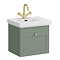 Roxbury Traditional 500mm Satin Green Vanity Unit - Wall Hung Single Drawer Unit with Brushed Brass Handle