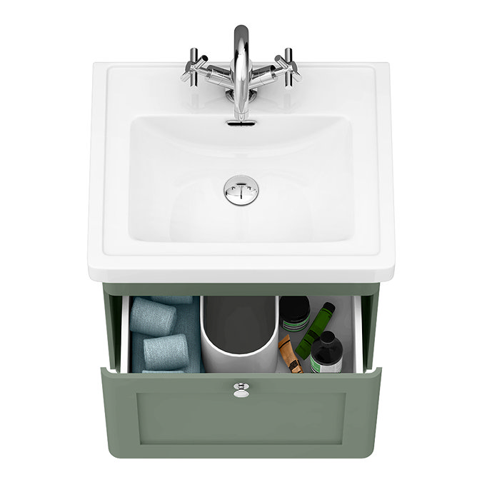 Roxbury Traditional 500mm Satin Green Vanity Unit - Wall Hung Single Drawer Unit with Chrome Handles