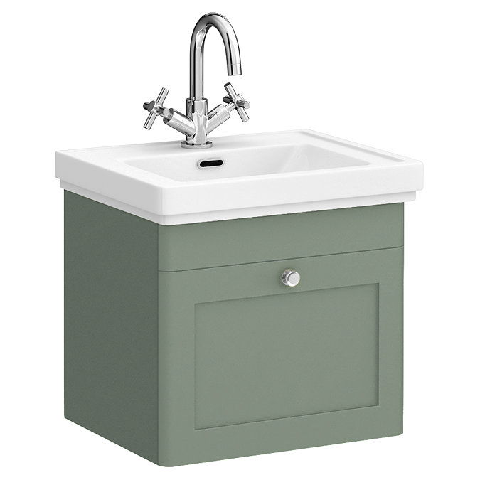 Roxbury Traditional 500mm Satin Green Vanity Unit - Wall Hung Single Drawer Unit with Chrome Handles